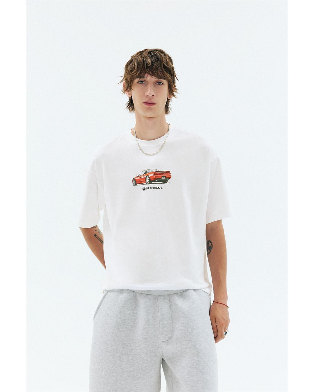 Pull&Bear White Honda Car Graphic T-Shirt for men