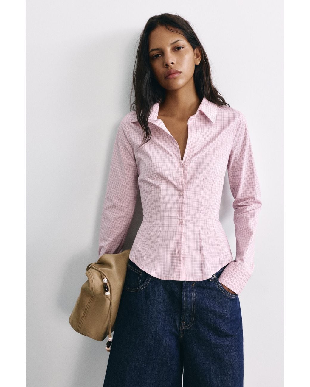 Pull&Bear Pink Fitted Wide-Cuff Shirt