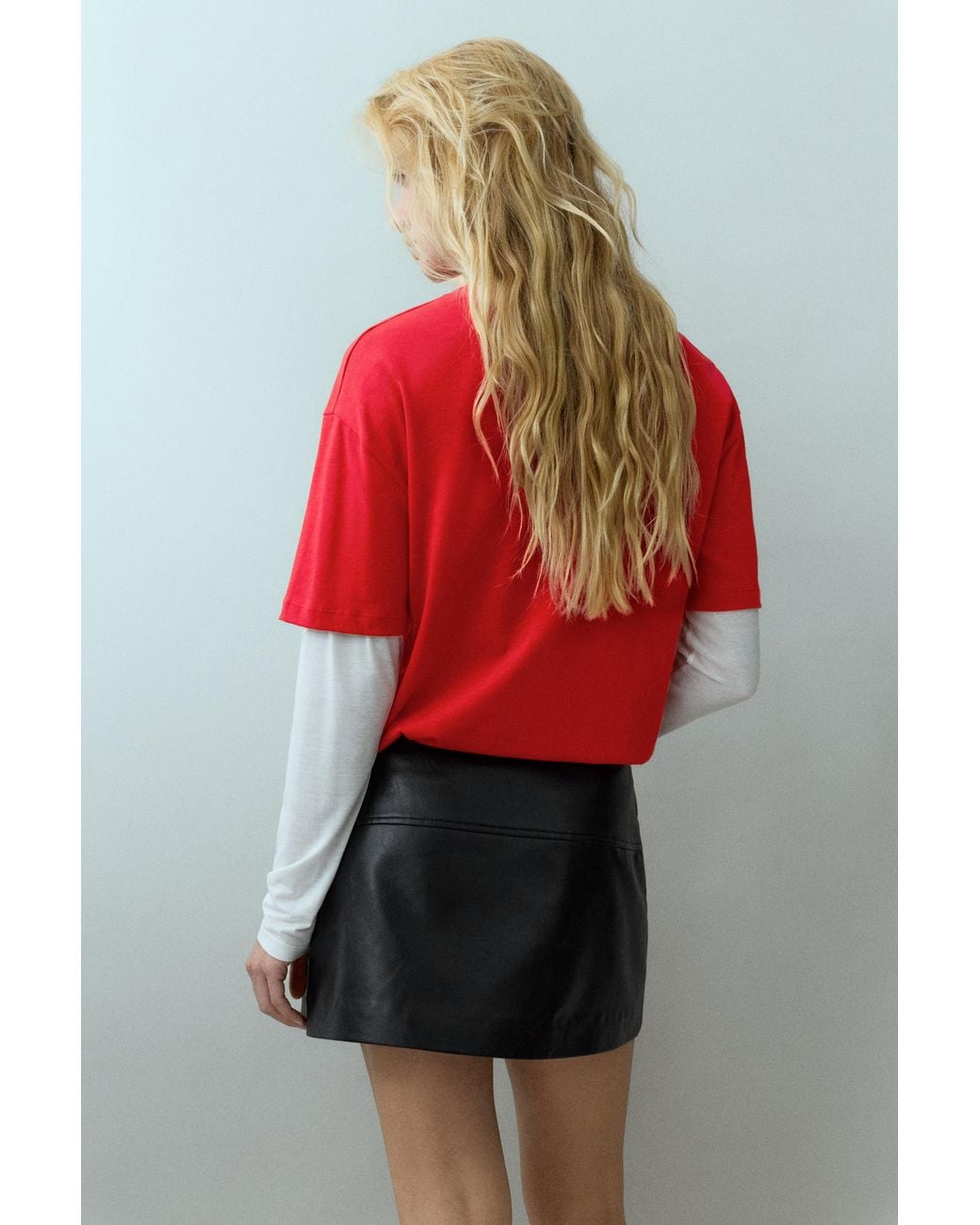 Pull&Bear Red Leather Effect Mini Skirt