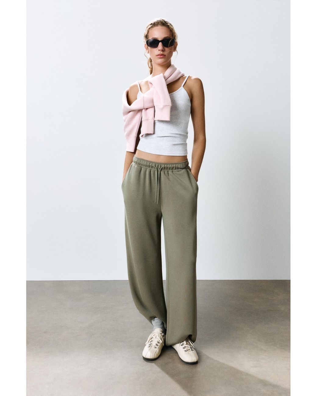 Pull&Bear Green Modal Wide-Leg Trousers