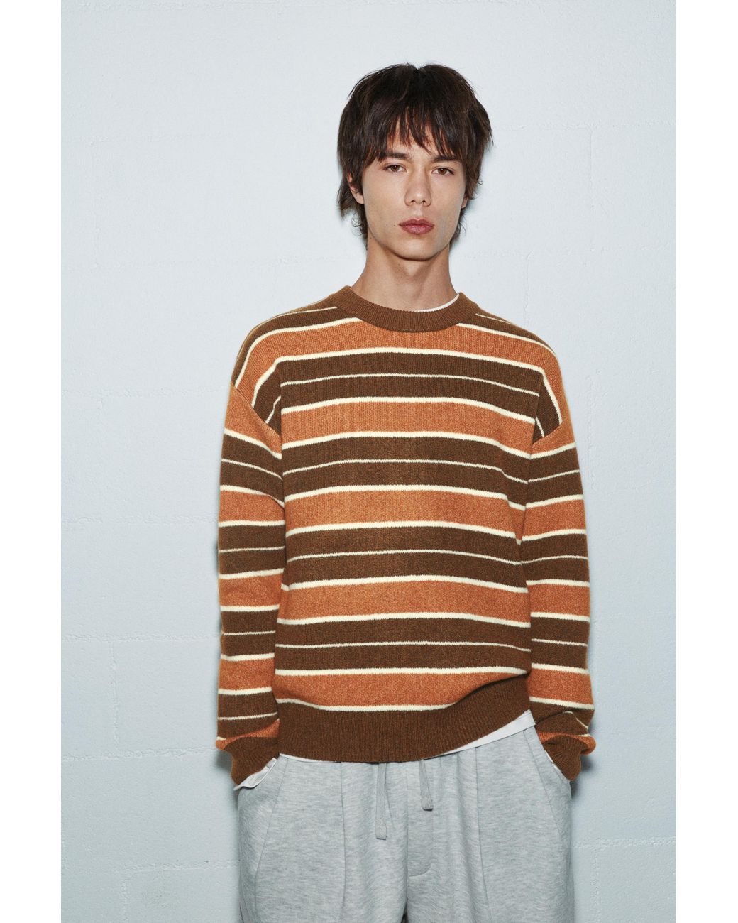 Pull Rayé Pull&Bear pour homme en coloris White