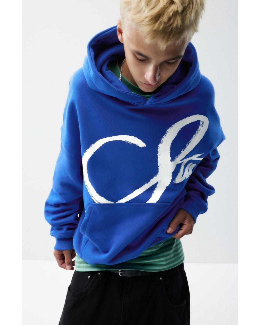 Pull&Bear Blue Stwd Hoodie for men