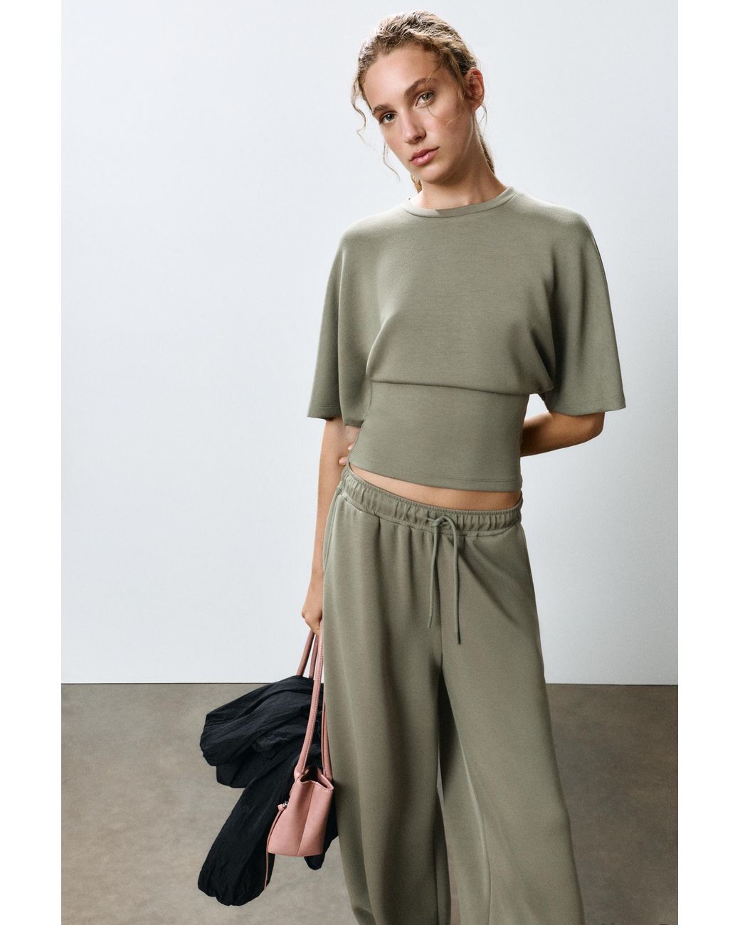 Pull&Bear Green Modal Batwing Sleeve T-Shirt
