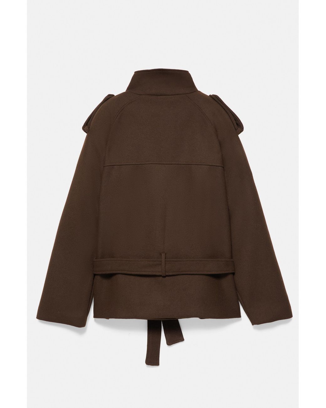 Pull&Bear Brown Short Felt Trench Coat With Belt