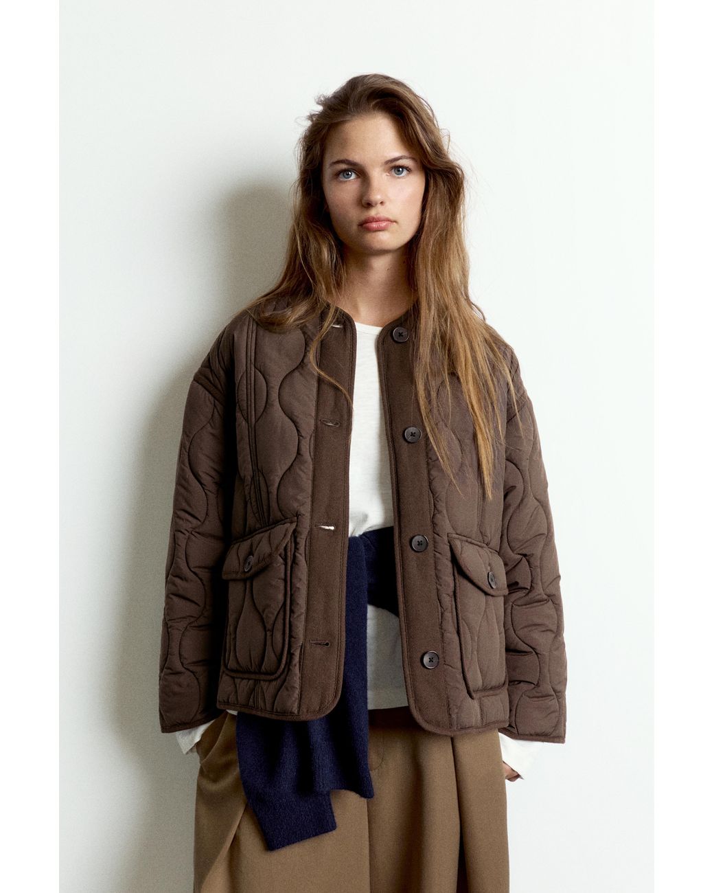 Pull&Bear Blue Puffer Jacket With Pockets