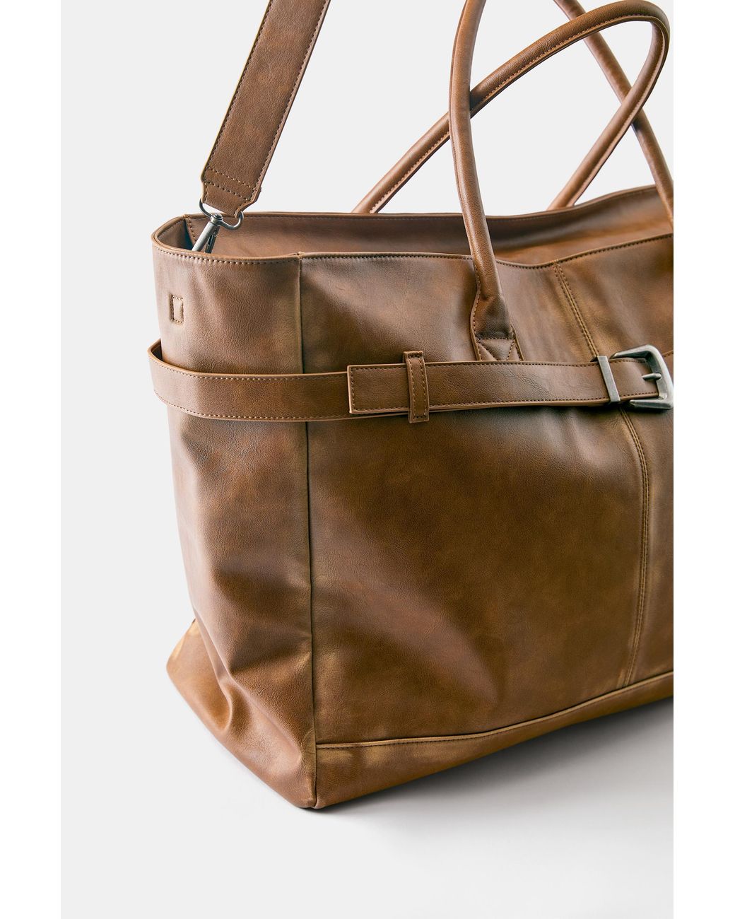 Pull&Bear Brown Distressed Shopper Bag With Buckle for men