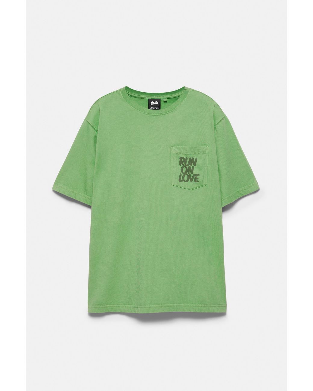 Pull&Bear Green Regular Fit Graphic Pocket T-Shirt for men