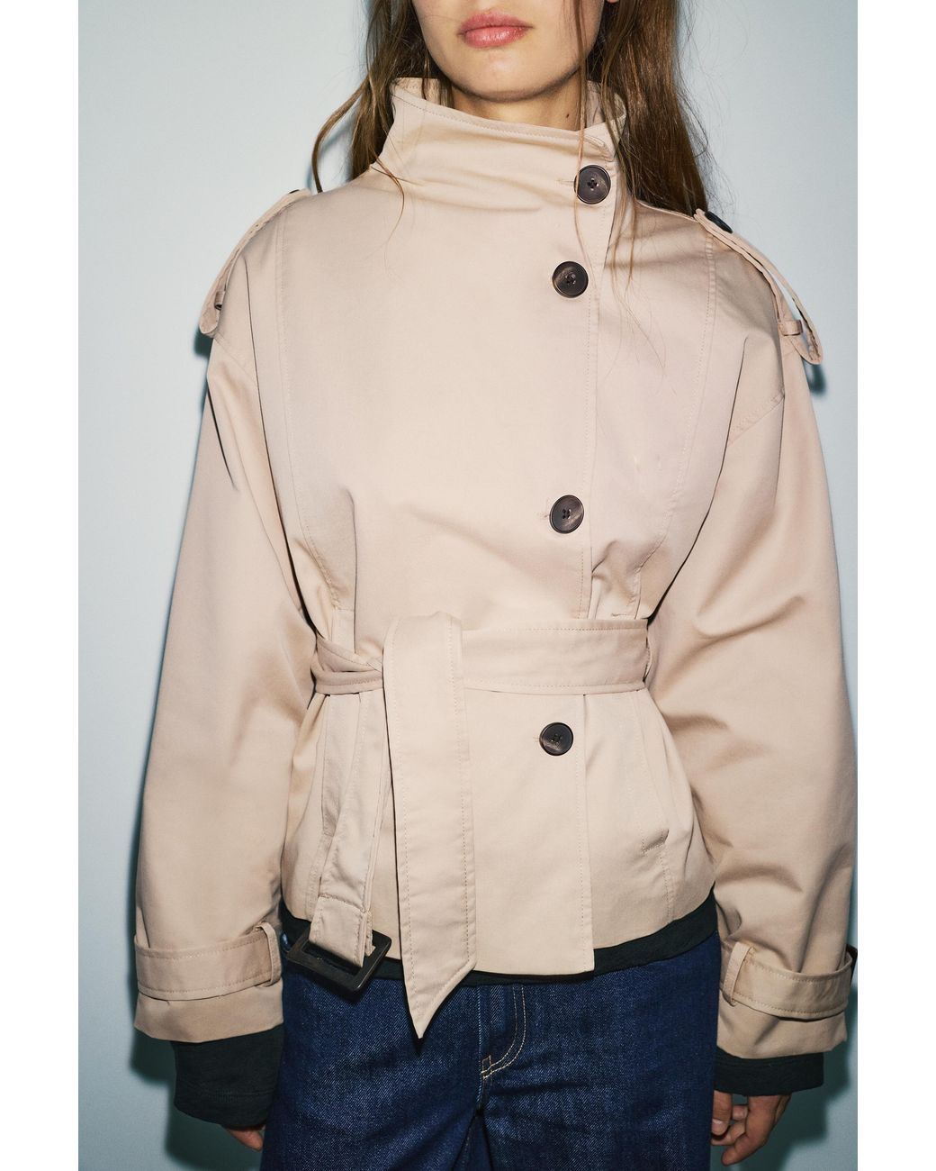 Pull&Bear Natural Short Belted Trench Coat