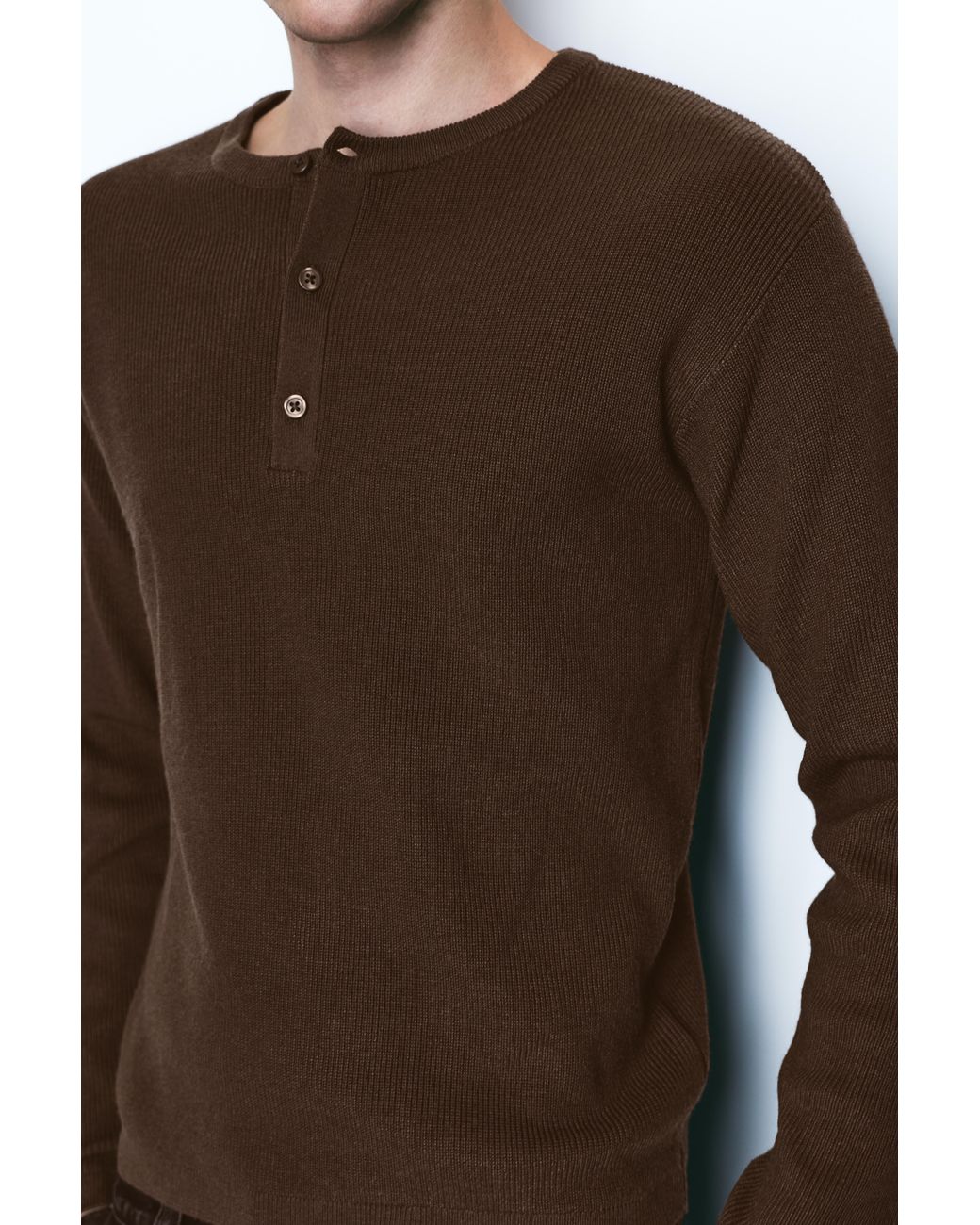 Pull&Bear Brown Henley Collar Jumper for men