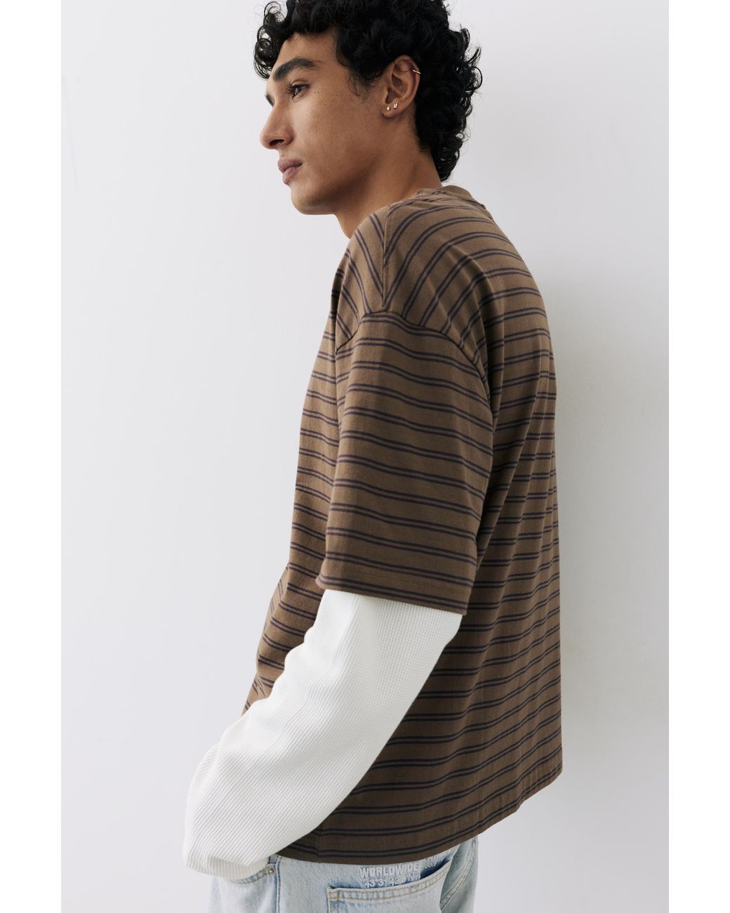 Pull&Bear Brown Long Sleeve Double-Layer T-Shirt for men