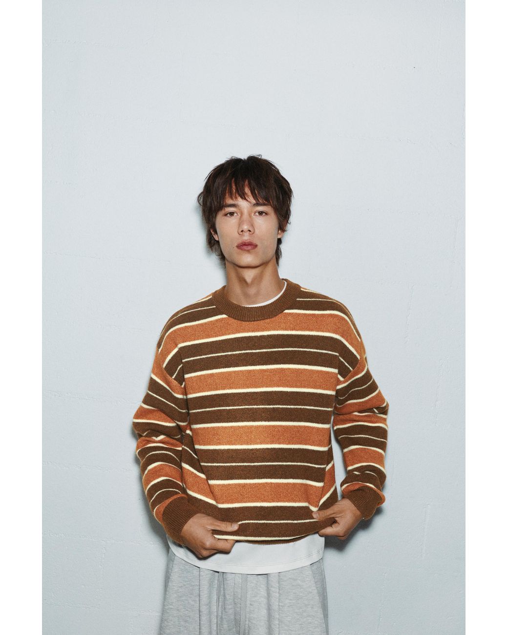 Pull Rayé Pull&Bear pour homme en coloris White