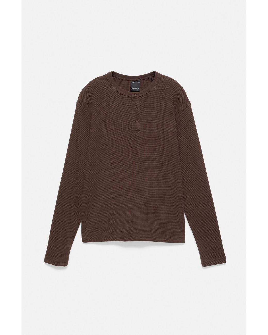 Pull&Bear Brown Long Sleeve Henley T-Shirt for men