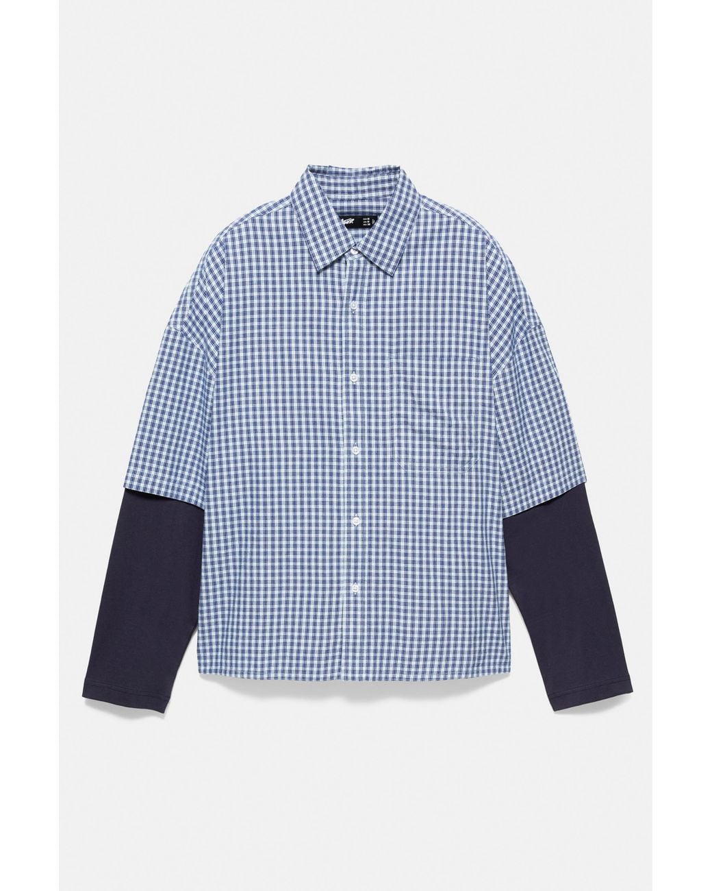 Pull&Bear Blue Check Double Sleeve Shirt for men