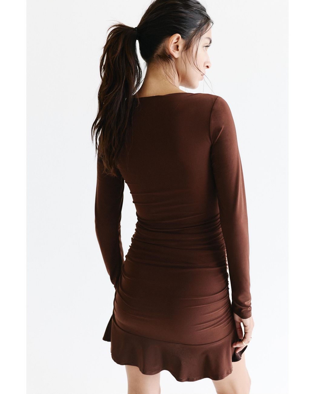 Pull&Bear Brown Gathered Short Dress