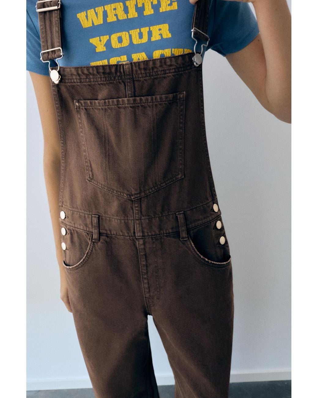 Pull&Bear Blue Long Denim Dungarees