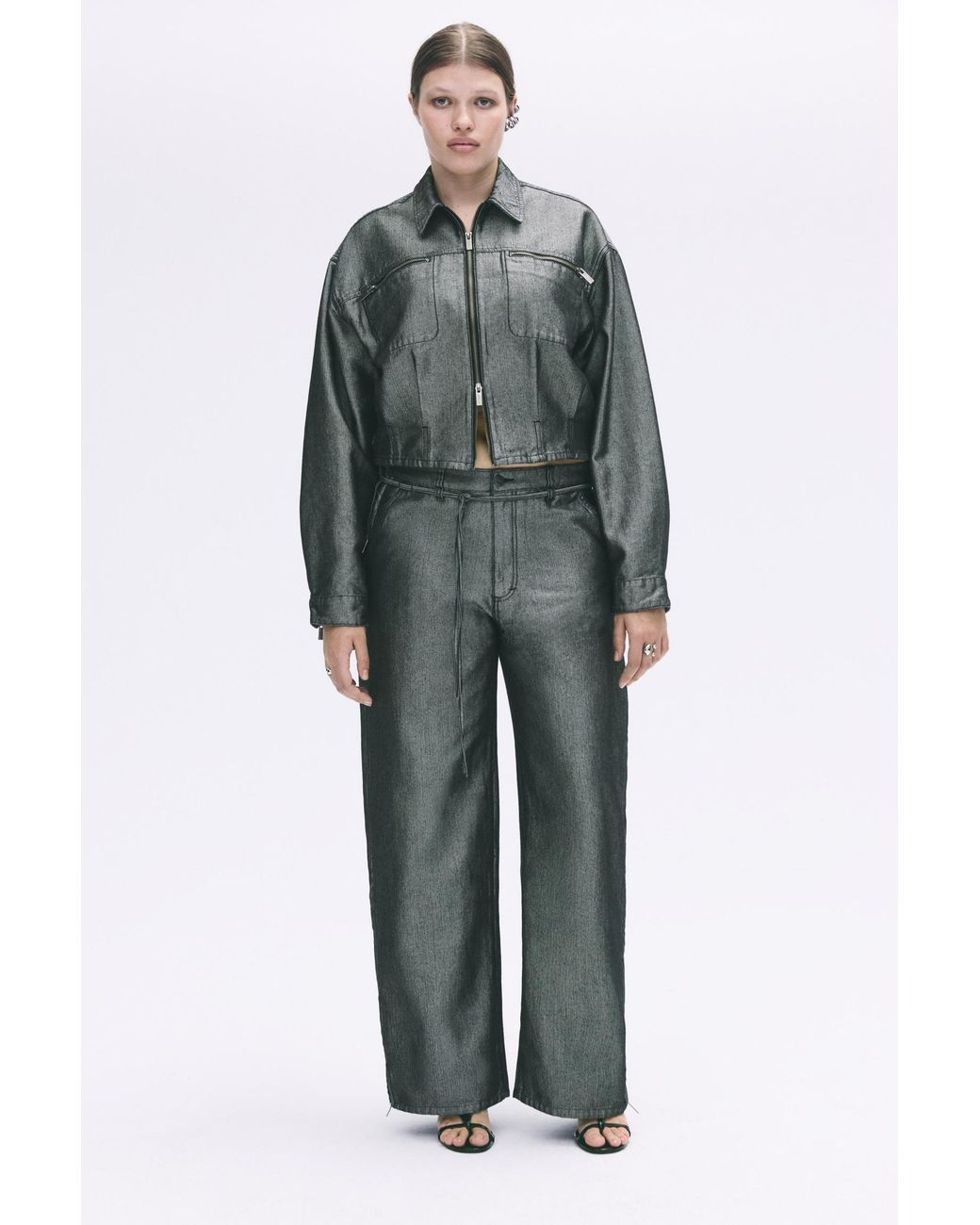 Pull&Bear Metallic Karoline Vitto Shimmery Denim Jacket