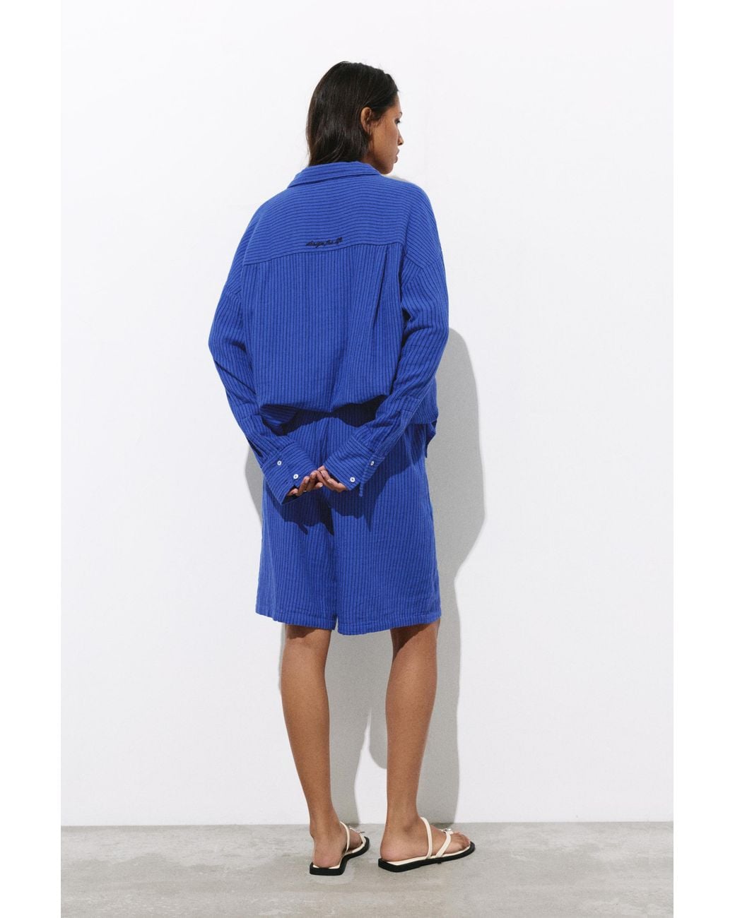 Pull&Bear Blauwe Rustieke Bermuda Met Strepen in het Blue