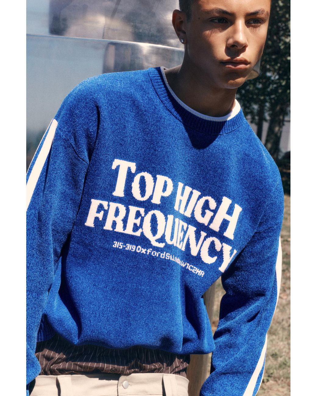 Pull&Bear Blue Stwd Graphic Jumper for men
