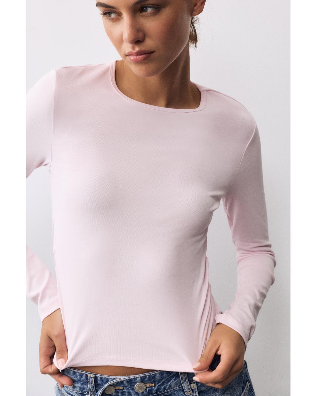 Pull&Bear Blue Fitted Long Sleeve T-Shirt