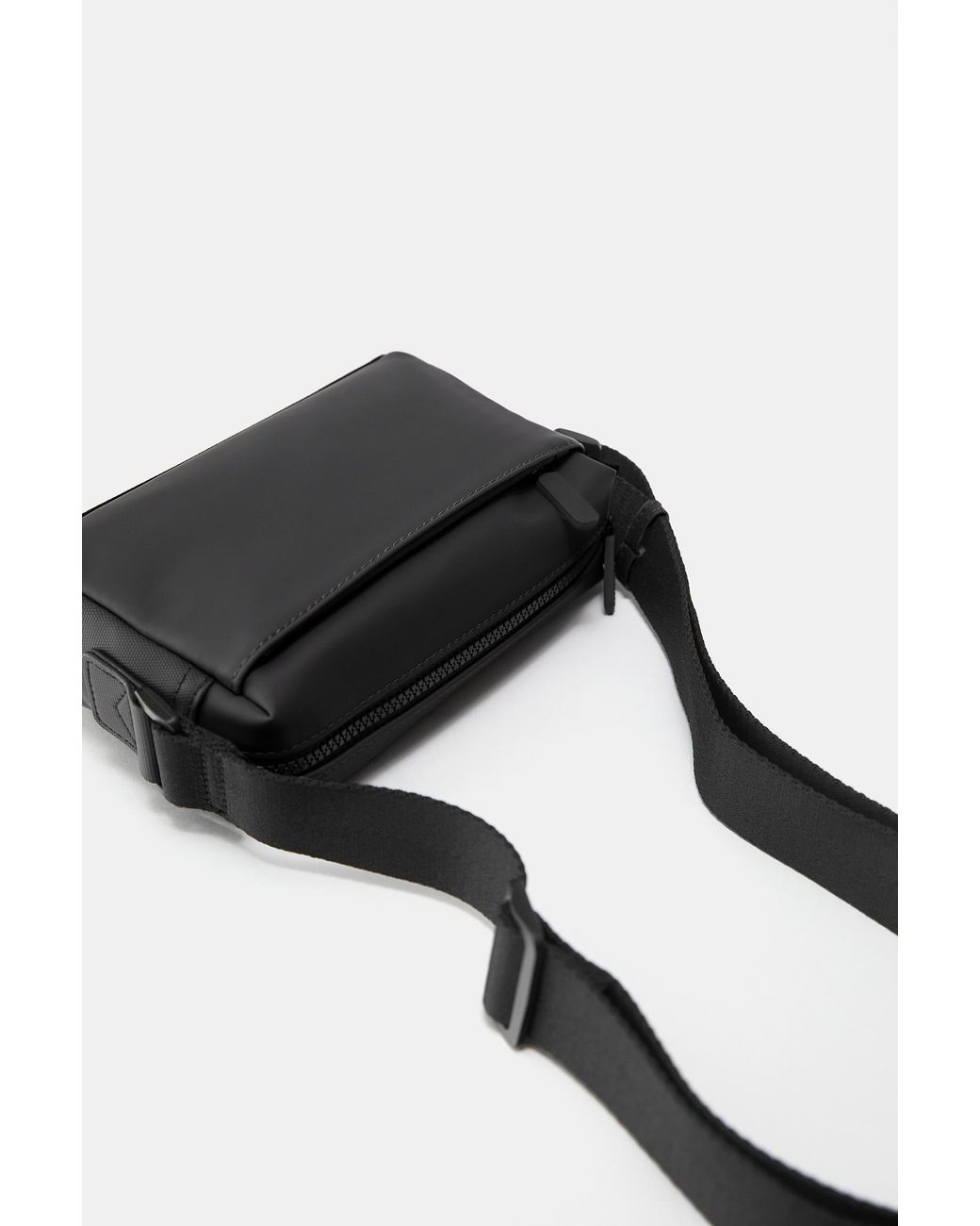 Pull&Bear Black Rubberised Crossbody Bag for men