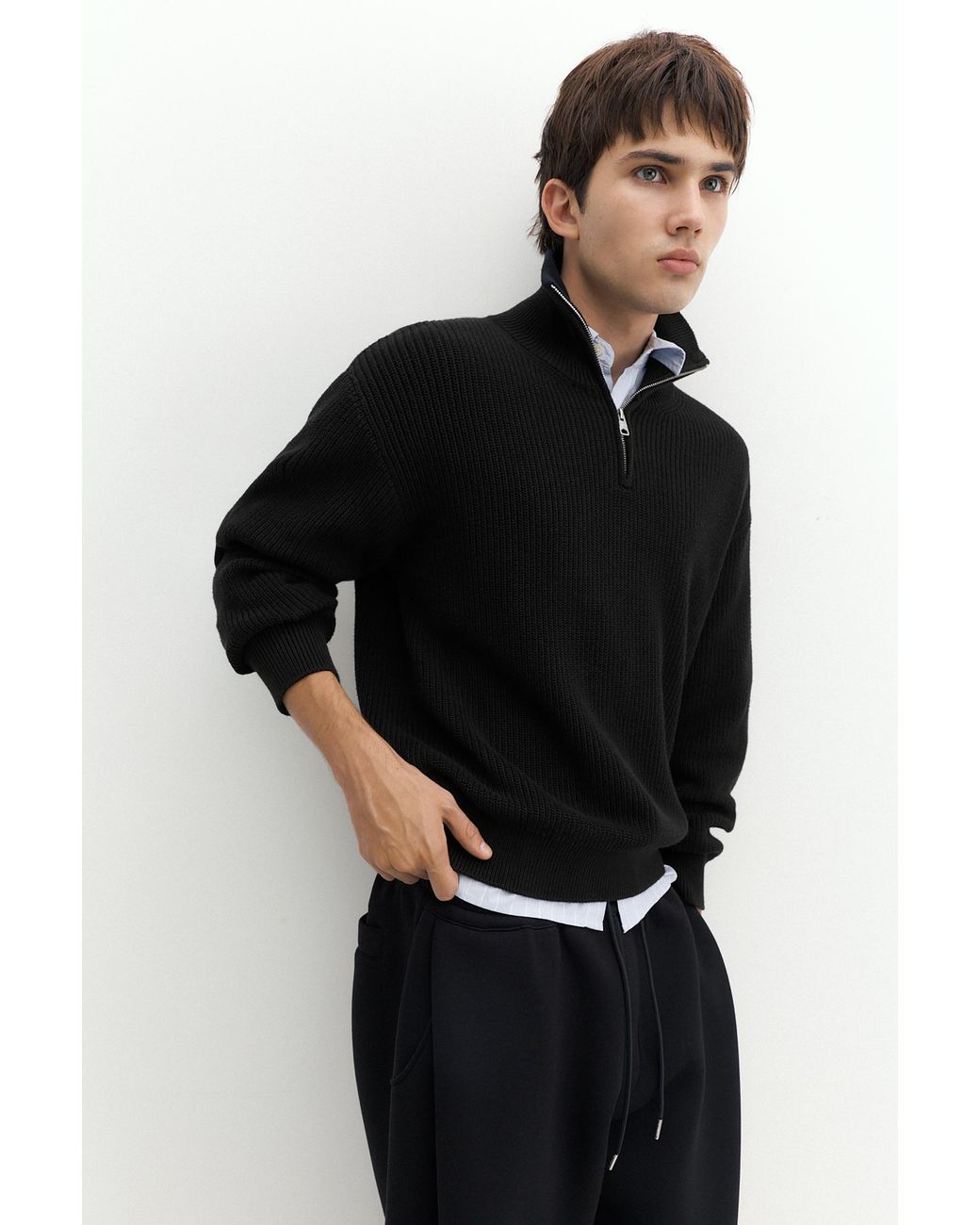 Pull&Bear Black Quarter-Zip Jumper for men