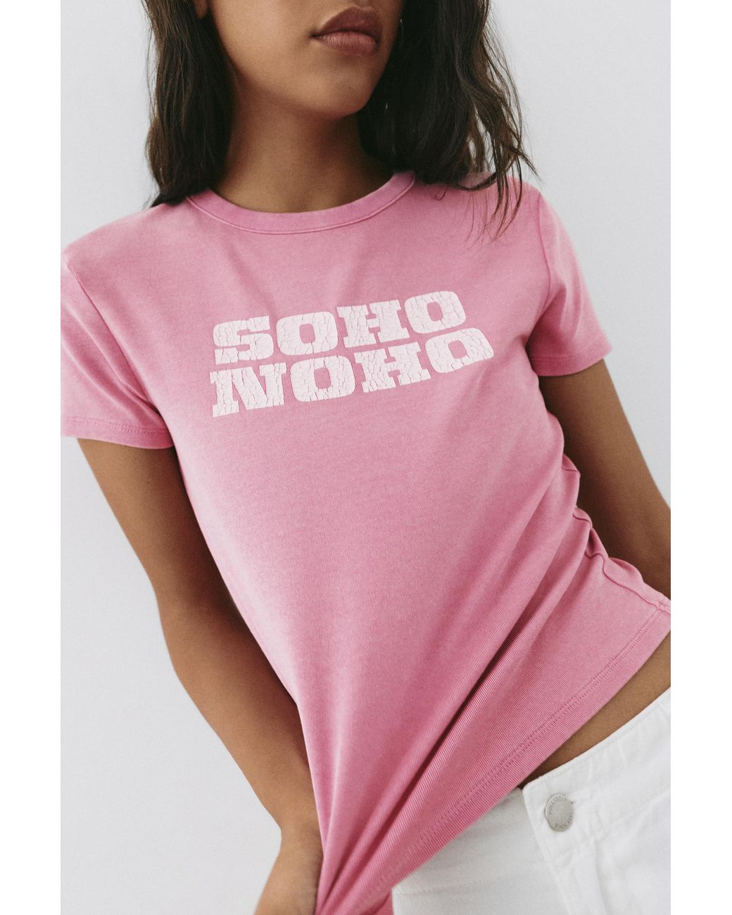 Pull&Bear Pink Crackled Text Graphic T-Shirt