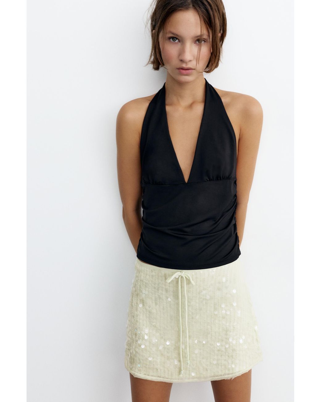 Pull&Bear White Sequin Mini Skirt