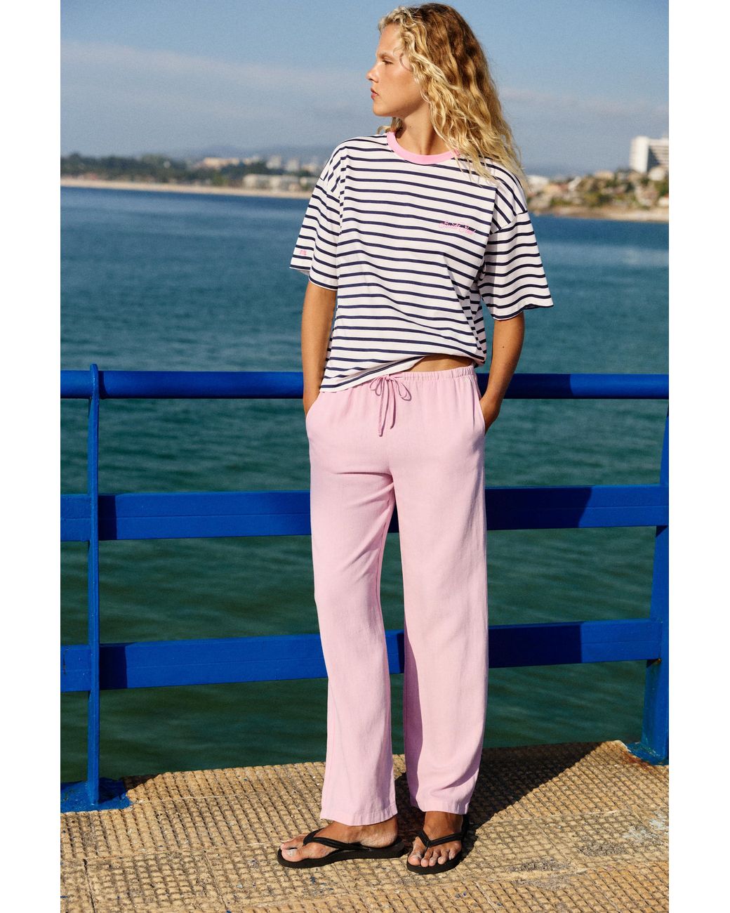 Pull&Bear Blue Linen Blend Joggers