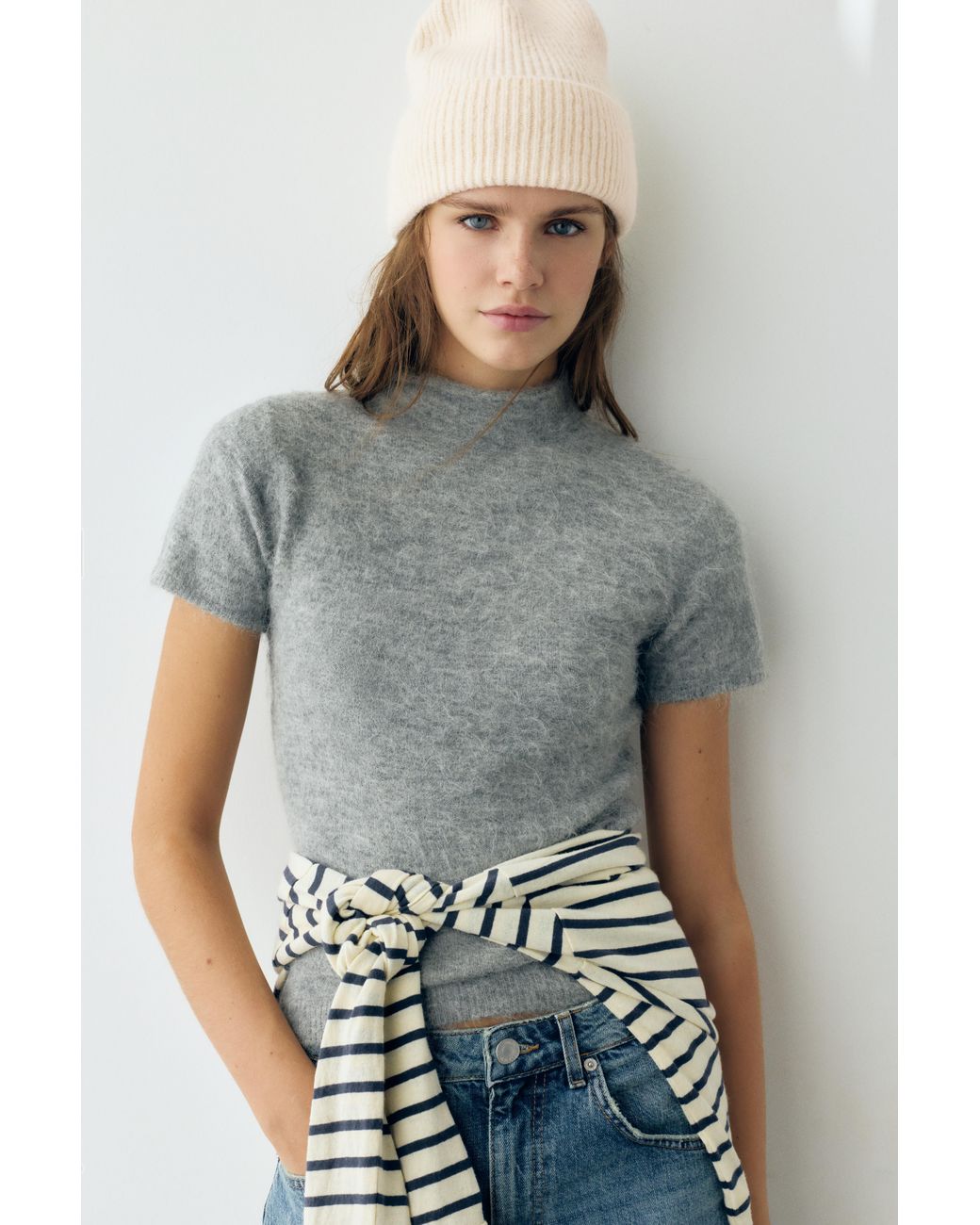 Bonnet En Maille Côtelée Pull&Bear en coloris White