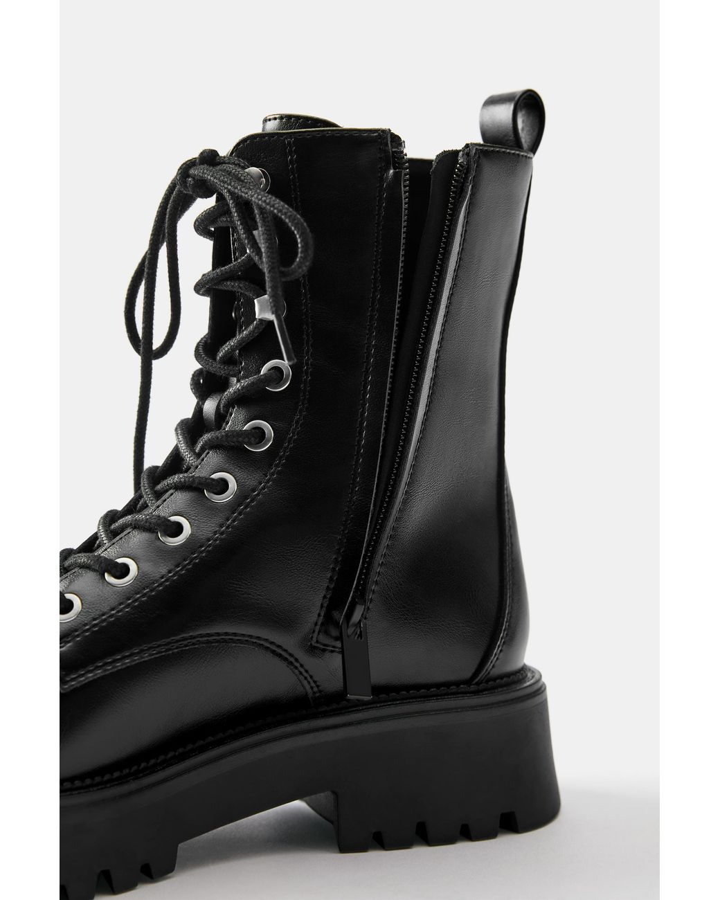 Pull&Bear Black Lace-Up Flat Ankle Boots