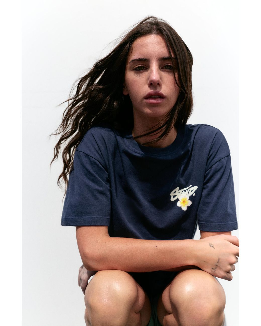 Pull&Bear Blue Oversize Floral Graphic T-Shirt
