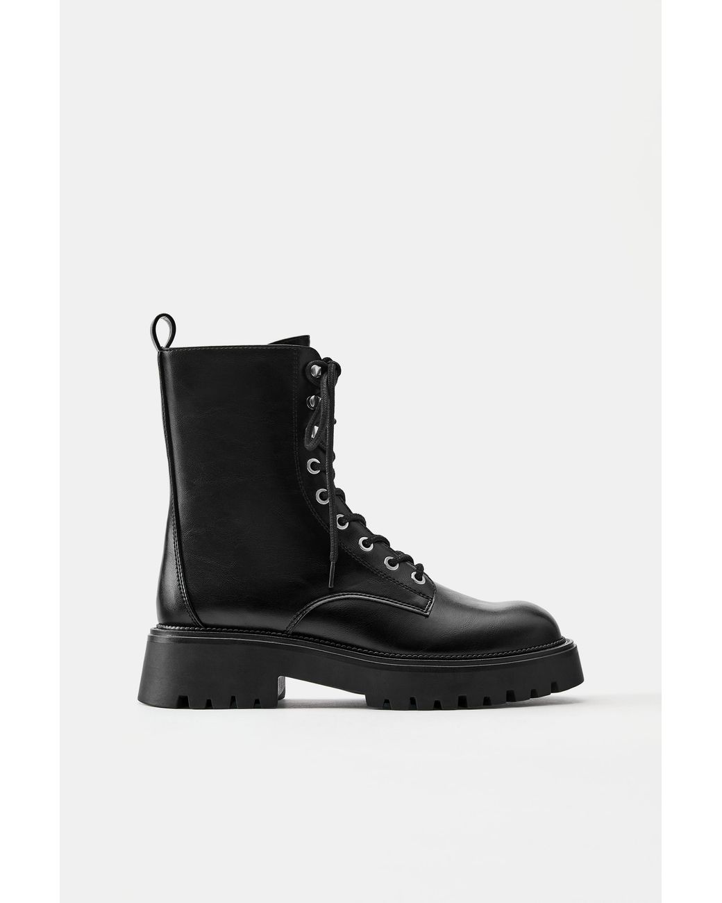 Pull&Bear Black Lace-Up Flat Ankle Boots