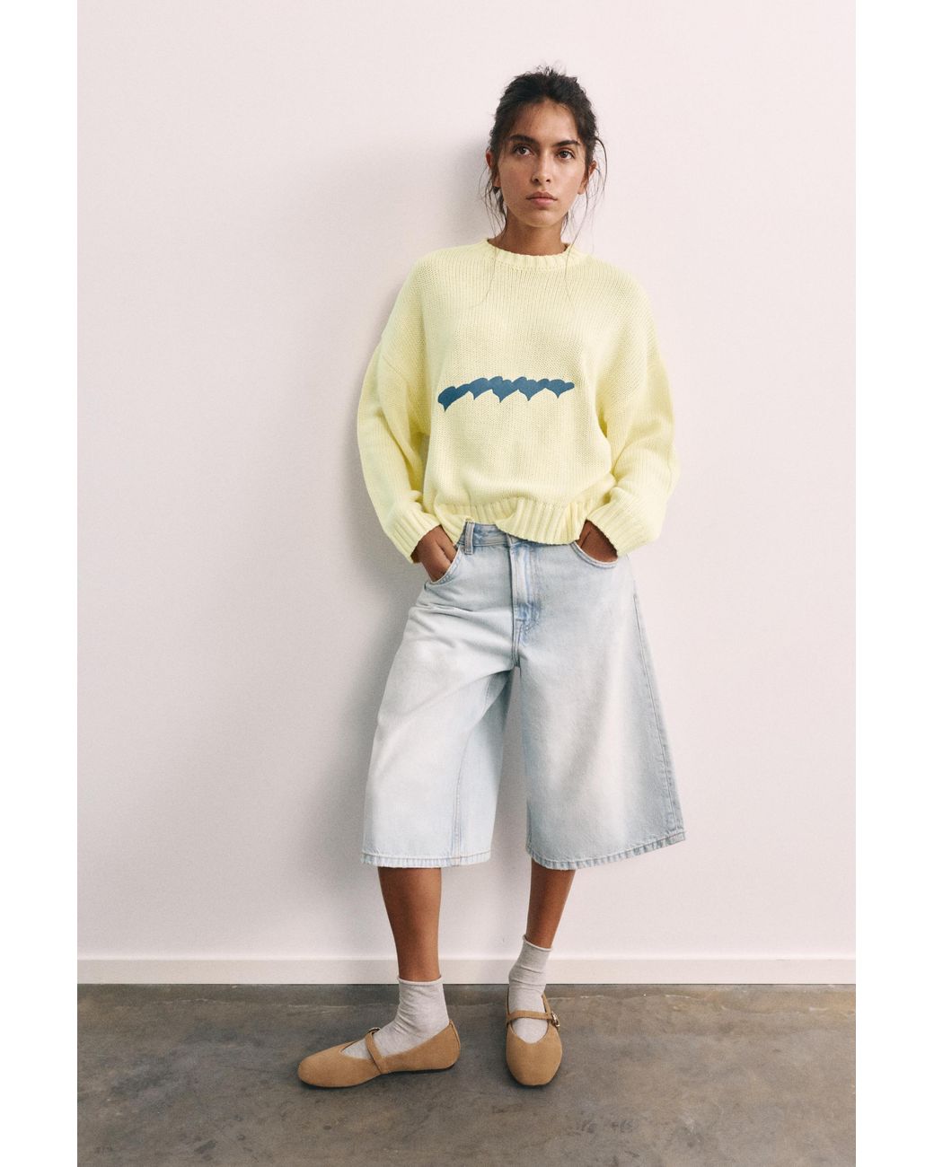 Pull&Bear Yellow Oversize Heart Jumper