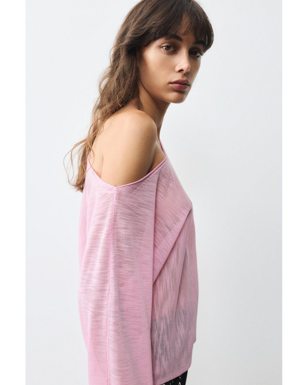 Pull&Bear Pink Fine Knit Asymmetric T-Shirt