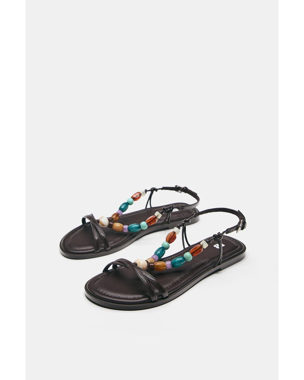 Pull&Bear White Beaded Flat Sandals
