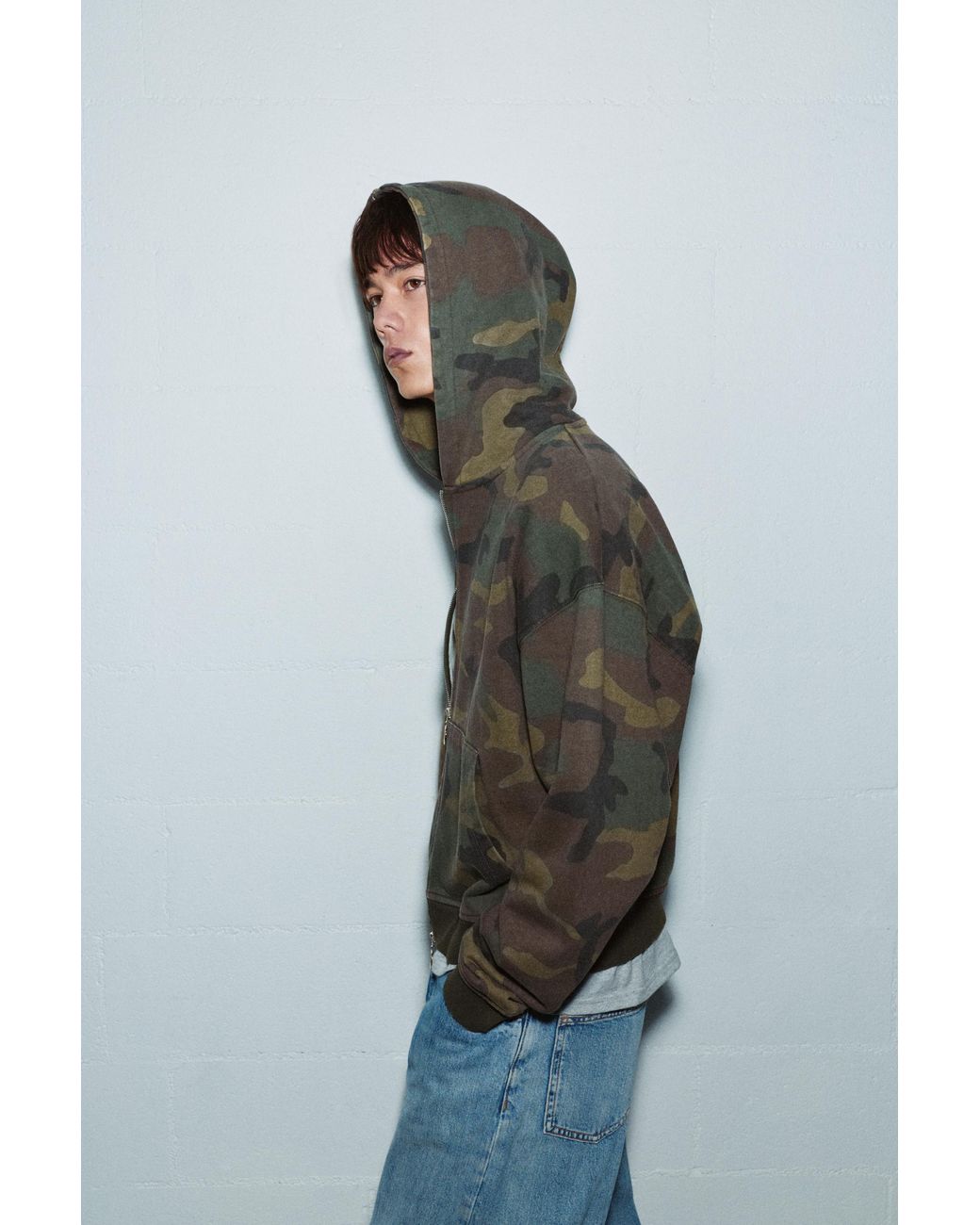Sweat À Capuche Zippé Imprimé Pull&Bear pour homme en coloris Gray