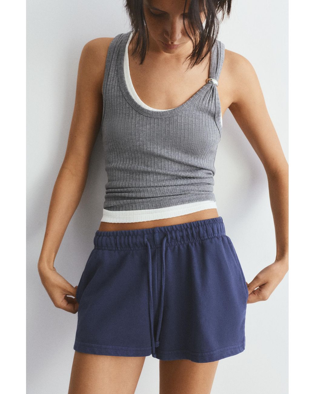 Pull&Bear Blue Sports Shorts With Elastic Waist