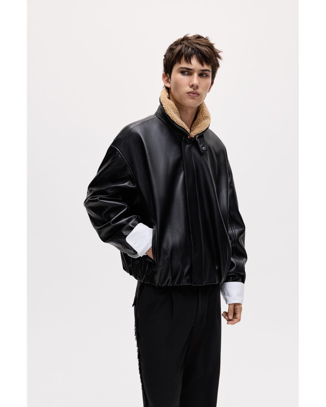 Pull&Bear Black Oscar Ouyang 100% Sheepskin Jacket for men