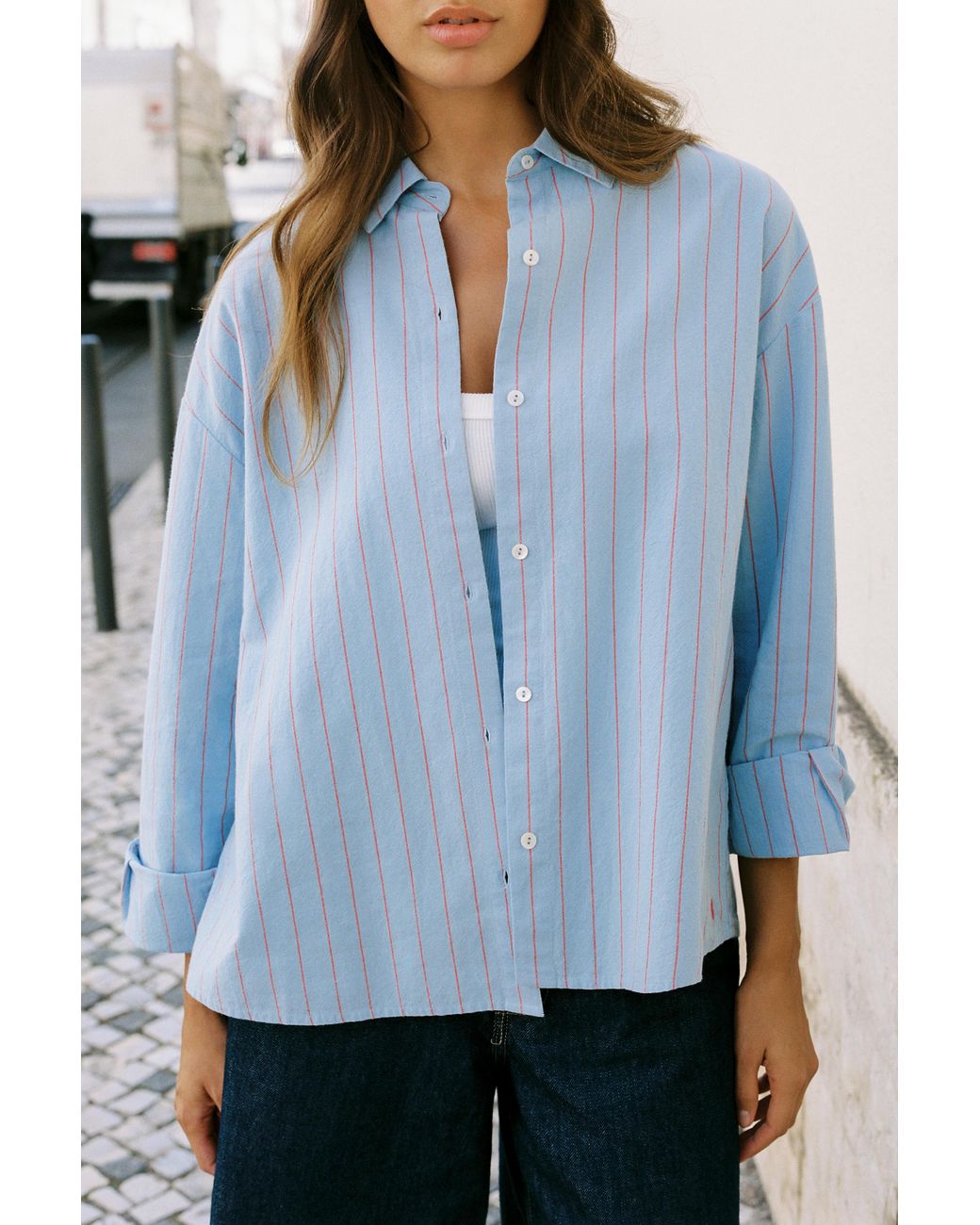 Pull&Bear White Sky Striped Shirt