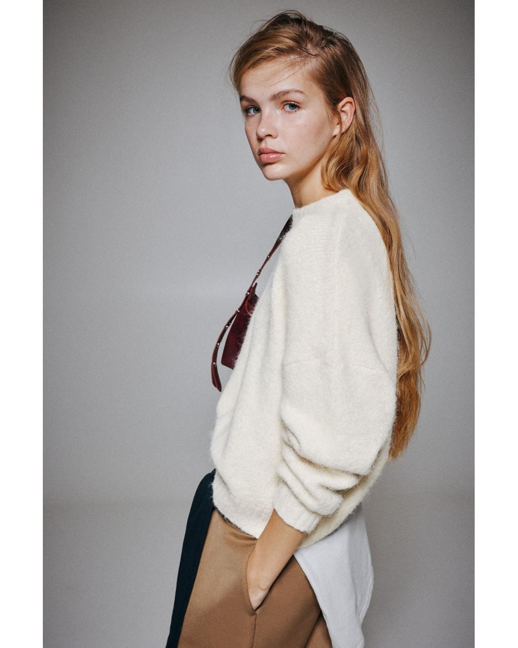 Pull&Bear White Basic-Strickpullover
