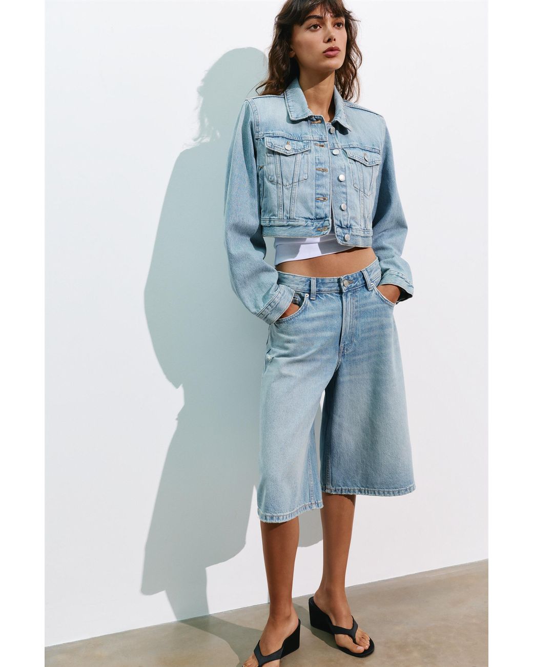 Pull&Bear Blue Cropped Denim Jacket