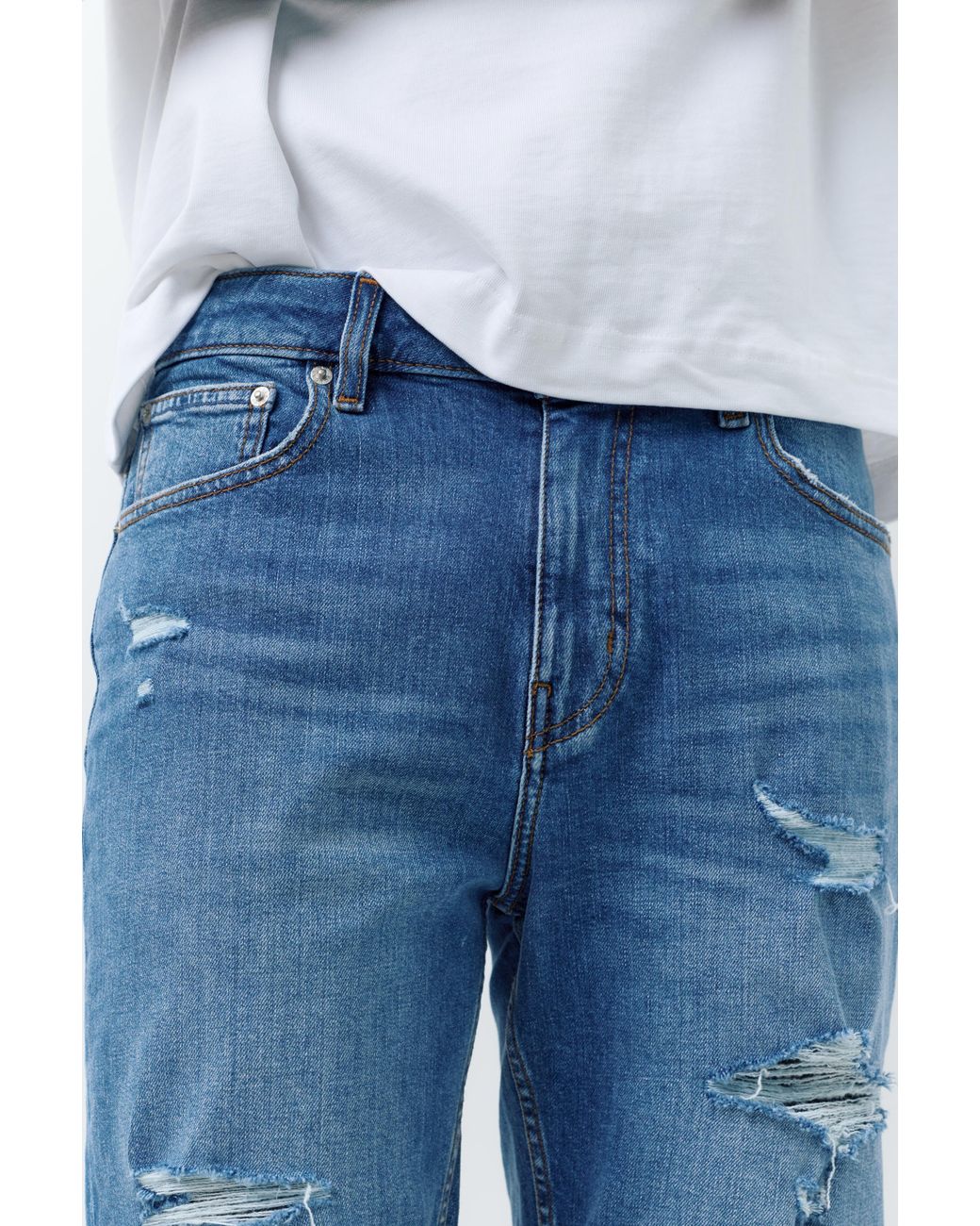 Pull&Bear Blue Ripped Denim Bermuda Shorts for men