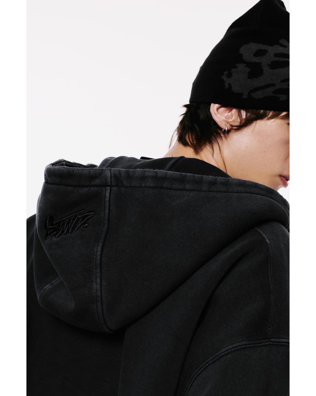 Pull&Bear Black Stwd Zip-Up Sweatshirt With Hood for men