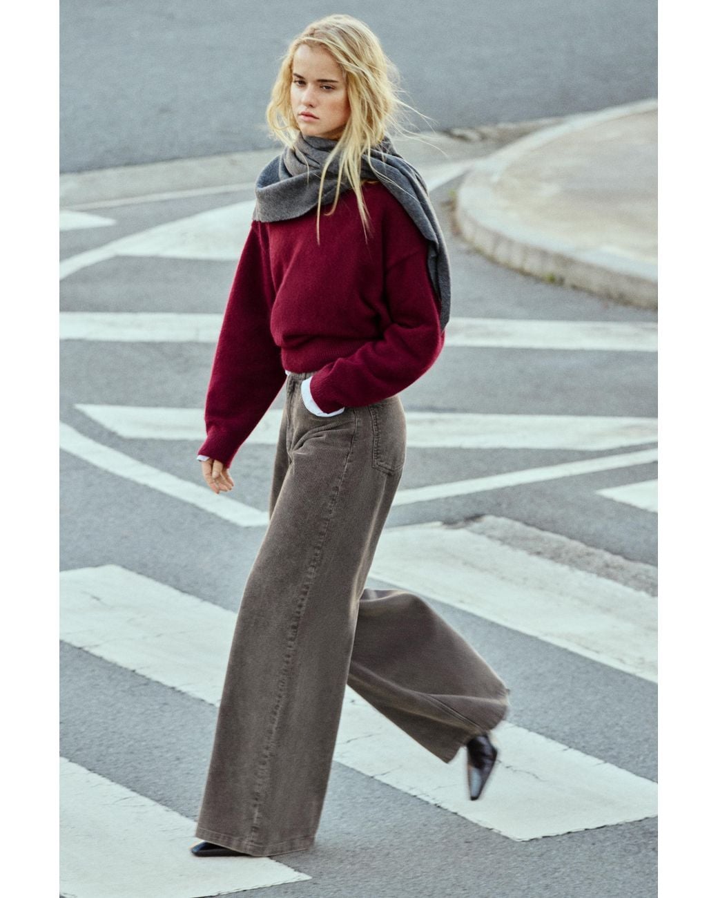 Pull&Bear Gray Corduroy Wide-Leg Jeans