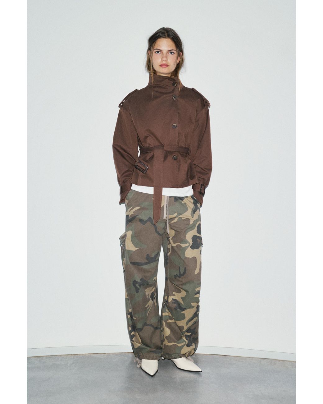 Pull&Bear Brown Short Belted Trench Coat