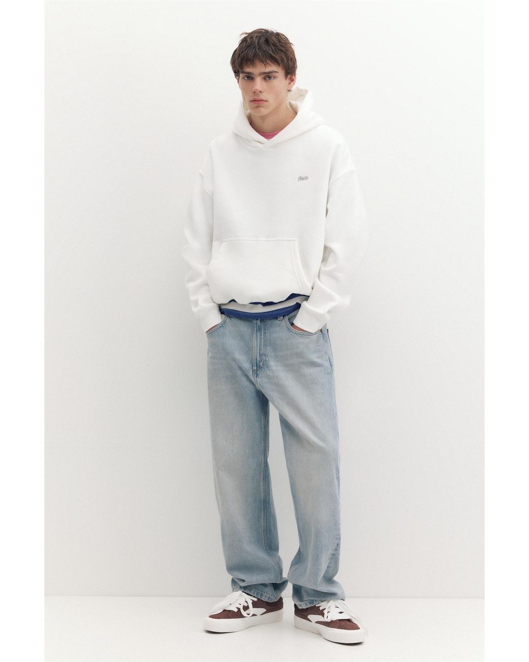 Pull&Bear White Stwd Logo Boxy Fit Hoodie for men