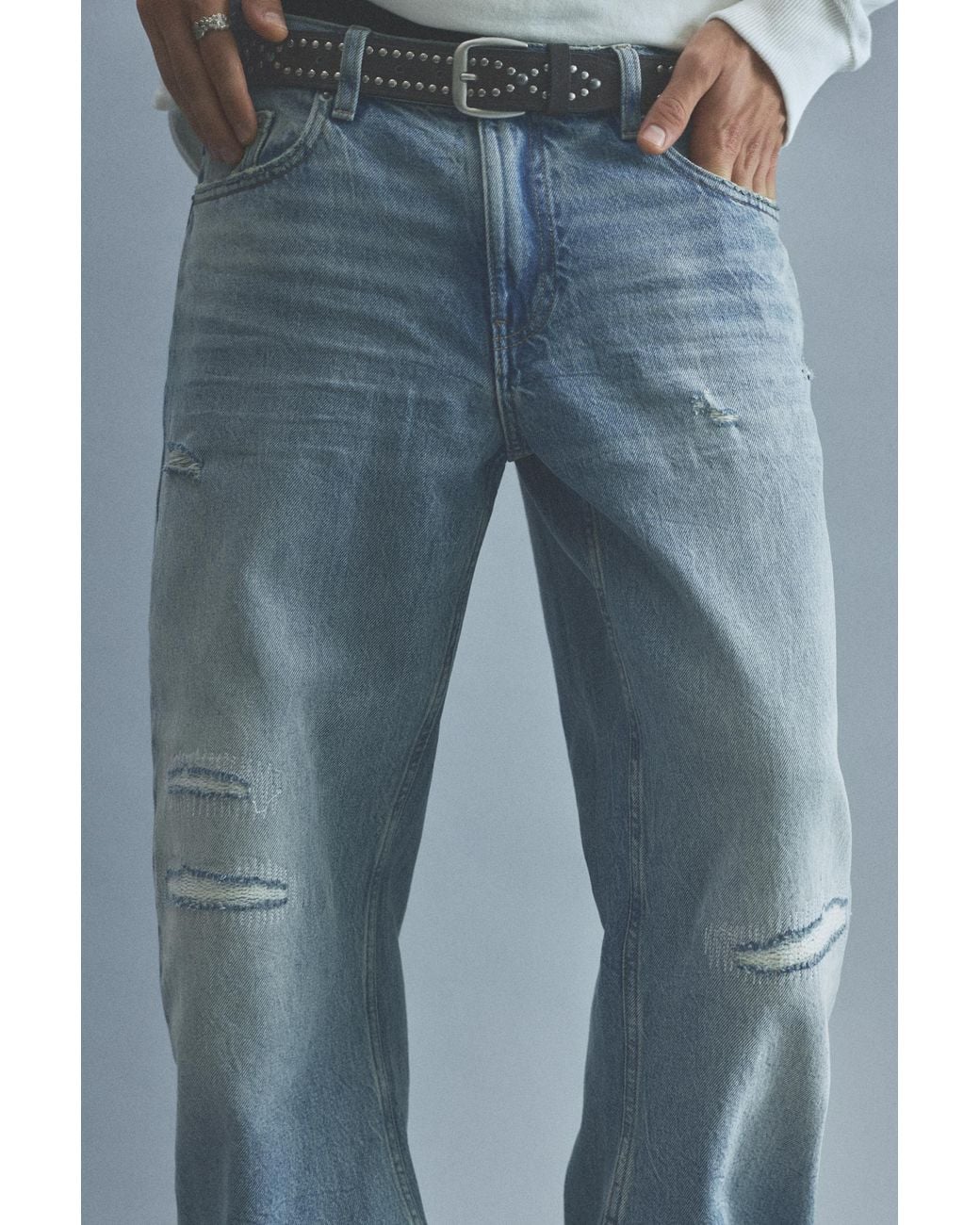Pull&Bear Blue Low-Rise Baggy Jeans for men