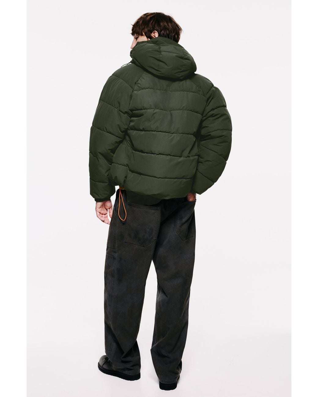 Pull&Bear Green Quilted Jacket With Hood for men