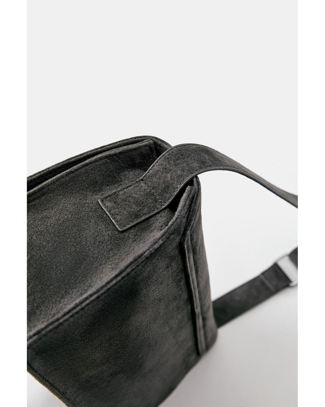 Pull&Bear Gray Leather Flap Crossbody Bag for men