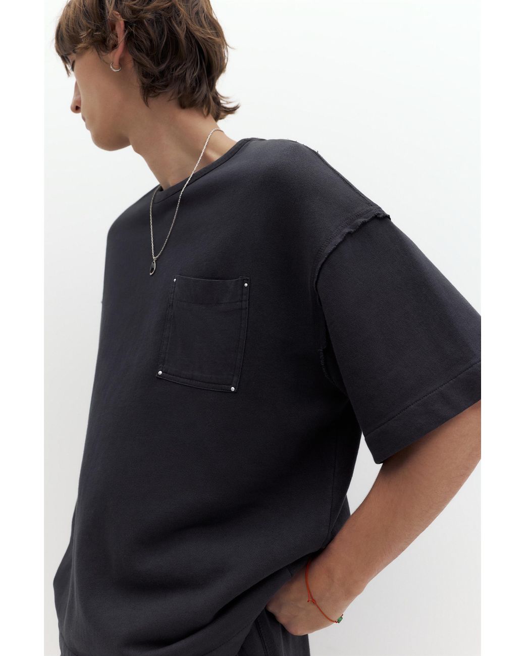Pull&Bear Black Oversize T-Shirt With Stud Pocket for men